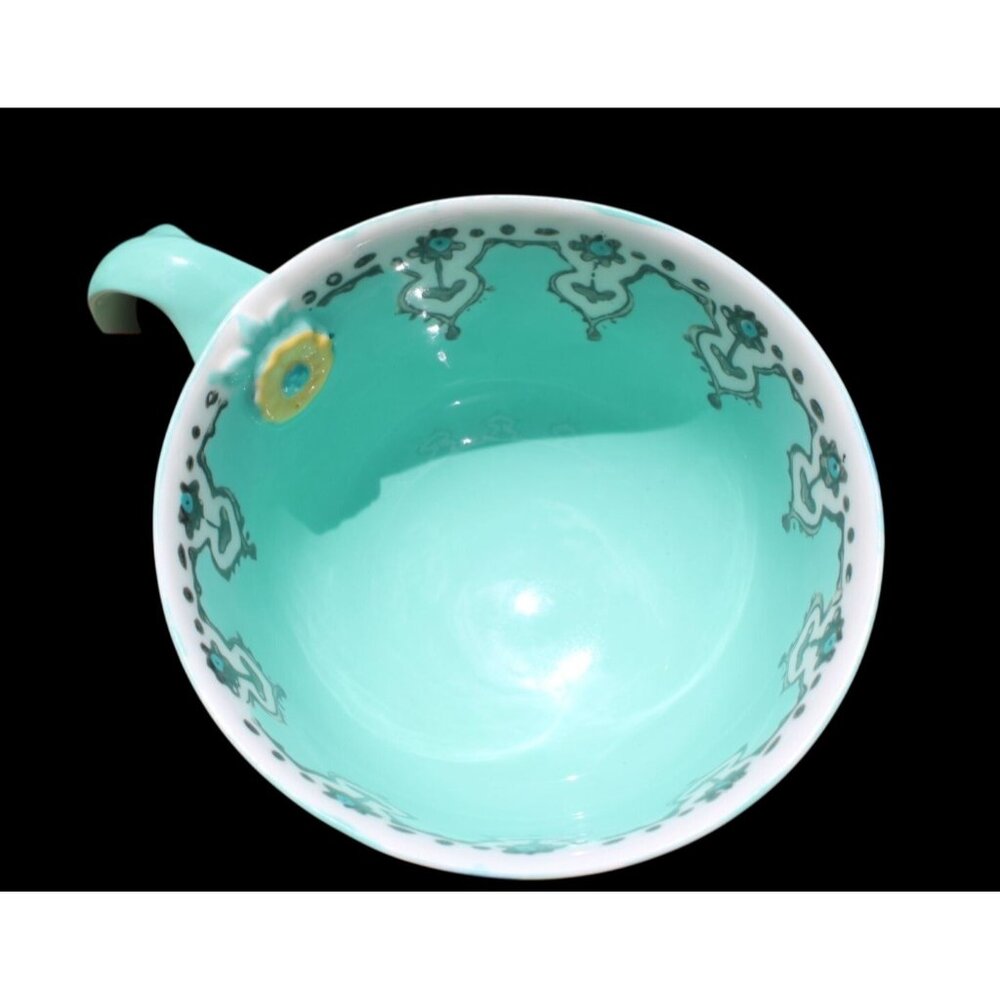 Anthropologie Elka Mint Green Yellow Blue Ceramic Mug/Footed Cup 3-1/8” - Picture 6 of 7